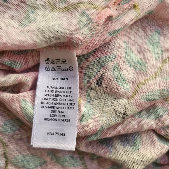 Cynthia Rowley Linen Knit Top Womens M Pink Bird Pattern Cap Slv Curved Hem NEW - Picture 8 of 10